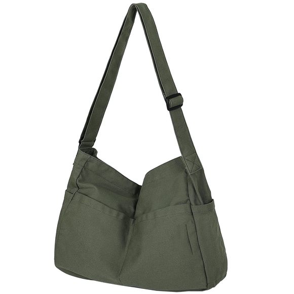 Extra Large Canvas Crossbody Tote Bag With Pockets And Men, :O - Picture 1 of 6